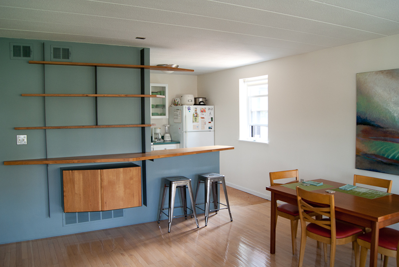 Oak and steel shelving