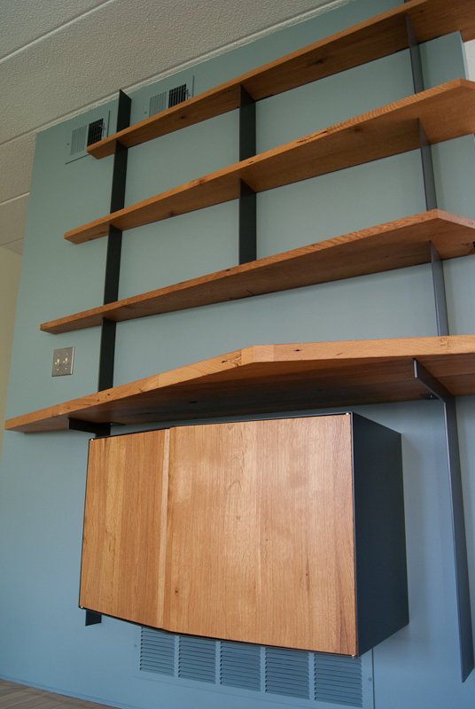 Oak and steel shelving