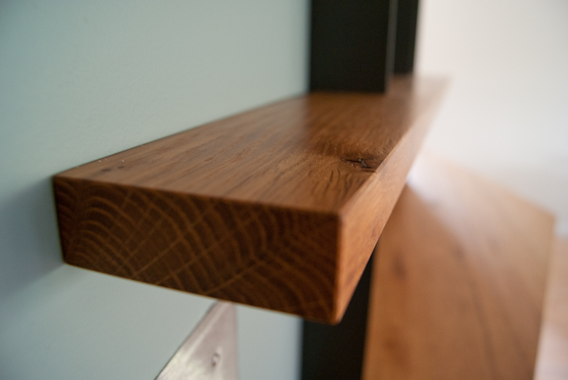 Oak and steel shelving
